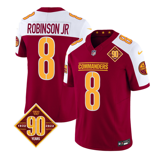 Men's Washington Commanders #8 Brian Robinson Burgundy/White 2023 F.U.S.E. 90th Anniversary Vapor Limited Football Stitched Jersey